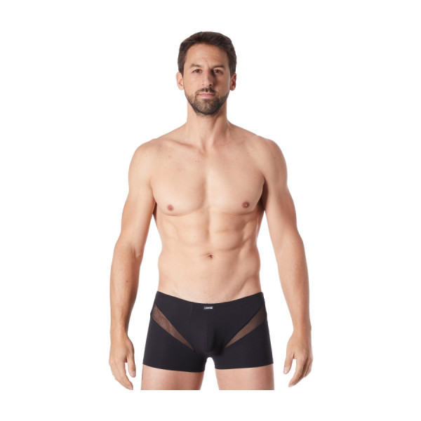Boxer noir sexy avec fine résille en V 